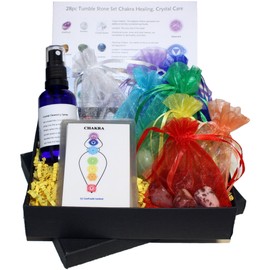 28 Natural Large Tumbled Stones Chakra Balancing Healing Crystal Kit Set for Reiki, Feng Shui, Collectors, Crystal Healers, Yoga and Reiki Practitioner