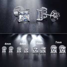 Mens Earrings Stud Mens Earrings Men Diamond Earrings Square Stud Earrings Sterling Silver Square Diamond Earrings Men Stud Earrings Square Cubic Zirconia White Gold Earrings 4mm Diamond Studs