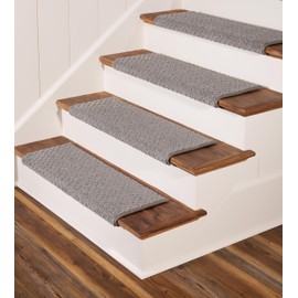 Oak Valley Designs™ Round Carpet Stair Treads - Anti Slip Indoor Stair Mats for Wooden Stairs, Style: Bayside Charm Dark Grey, 35" W X 9.75" D, (Set of 4)
