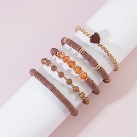 RISHEGAE Heishi Beaded Stretch Bracelets for Women Stackable Gold Polymer Clay Beads Bracelets Friendship Boho Summer Beach Bracelets Jewelry Set