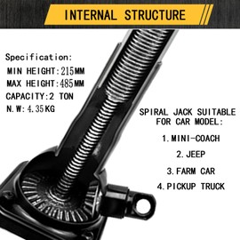 Car Jack 2 Ton (4,000 lb) Capacity Spiral Jack for Pickup Truck, Screw Jacks for Car Lift or Jack Stands, Tire Jack Fit for Ford F150 Truck Chevy Silverado Dodge Ram 1500 (Black), 8.46”-19.09”