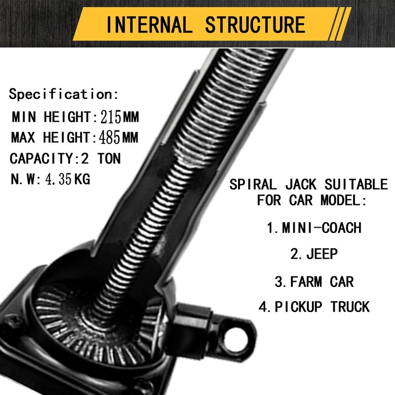 Car Jack 2 Ton (4,000 lb) Capacity Spiral Jack for