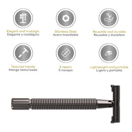 Mamba Shave Rastrillo para Afeitar Ragnar de Acero Inoxidable con 5 navajas de doble filo. Rastrillo Mariposa. Rastrillos para Afeitar Hombre Vintage. Rastrillo de Seguridad. Safety Razor (Grafito)