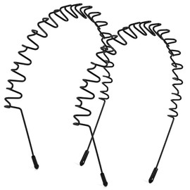 Eduftis 2Pcs Metal Head Bands for Women's Hair, Spring Wave Non Slip Mens Head Band, Unisex Black Simple Fashion Hair Bands, Outdoor Sports Hair Hoop