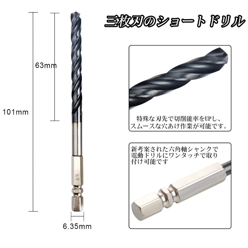 YMJOGGUE HSS-Co M35 Hexagonal Short Drill Bit Set, For Stainless
