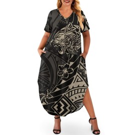 QUJUFOZY Puletasi Samoan Dress Plus Size Plus Size Cover Ups for Swimwear Women with Pockets Polynesian Tribal Style Samoan Traditional Women's Dress Open Ropa Hawaiana para Mujer XL