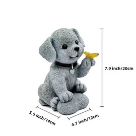Xshelley 8 inch Resin Dog Statue,Solar Garden Decor Dog Statue with Butterfly Light Solar Lights Outdoor Waterproof Outdoor Lights Garden Lawn Patio,Balcony Decor