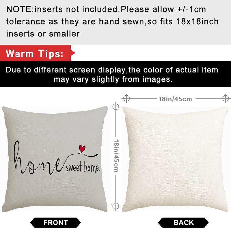 Home Sweet Home Quotes Throw Pillow Covers,18x18 Inch Farmhouse Red