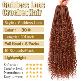 8 Packs Goddess Faux Locs Crochet Hair-24 Inch Boho Soft Locs Crochet Hair for Black Women (30#, 24 Inch(Pack of 8))