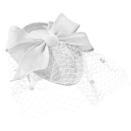 Teardrop Pointed Pillbase Large Bow Fascinator with Birdcage Veil on Headband UK (White)