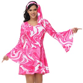 Frawirshau Disco Outfit 70s Costume for Women, Hippie Dress Outfits, White and Rose 2XL