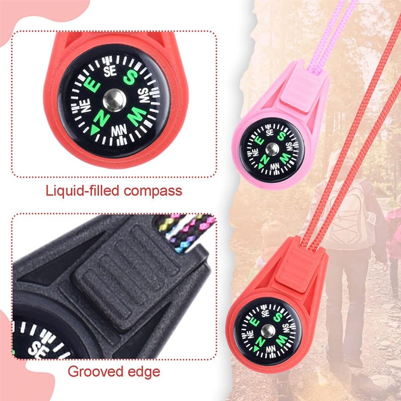 Pack of 12 Multicolour Mini Survival Compass Outdoor Compass Kids