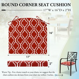 Wellsin Outdoor Chair Cushions for Patio Furniture - Patio Chair Cushions Set of 4 - Waterproof Round Corner Outdoor Seat Cushions 17"X16"X2", Trellis Red