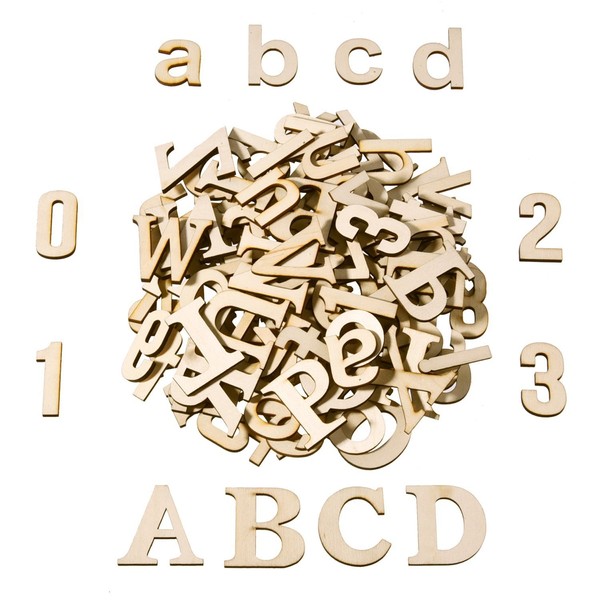 Satinior 124-piece 100% wood large letters wooden lowercase letters wooden numbers for arts crafts DIY decoration display