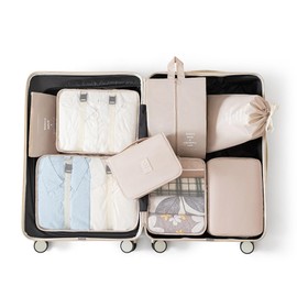 8 Set Packing Cubes for Suitcases Travel Luggage Packing Organizers,Travel Essentials Accessories Luggage Organizer with Shoe Bag Tioletry/Laundry Bag (Beige)