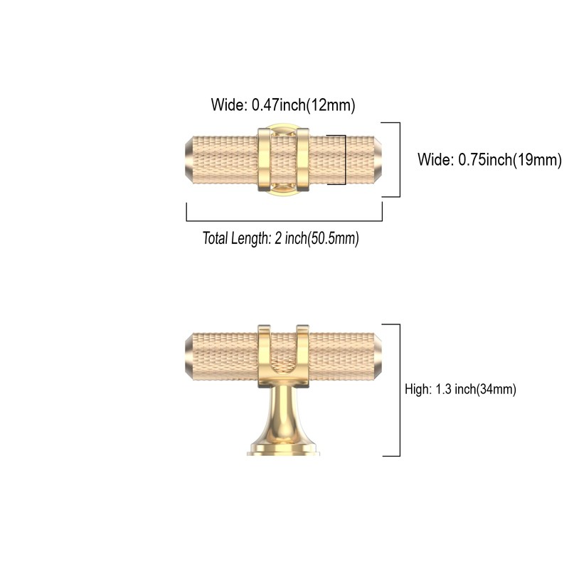 Asidrama 10 Pack Knurled Brushed Brass Kitchen Cabinet Knobs Gold
