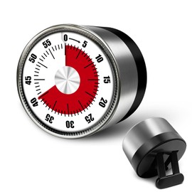 Kitchen Timers for Cooking, 0-60 Minute Manual Cooking Timer with Loud Alarm, 100% Mechanical, Magnetic Timer Back, Visual Timer with Stand, Exquisite Stainless Steel Body, Egg Timer, Black