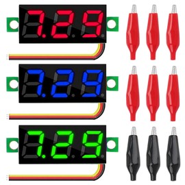 Youmile 3pcs DC 0-100V Mini Digital Voltmeter 0.36 Inch 3 Colors Red Green Blue LED Display 9 Pcs 3 Wire Voltage Tester with Alligator Clip