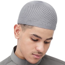 TheKufi® Grey Open-Weave Nylon Stretchy Soft and Comfortable Kufi Hat Skull Cap Beanie (M -22.5" (57.2cm))