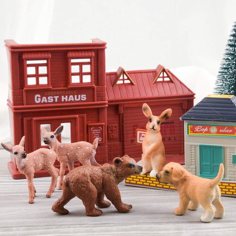 TUPARKA 9Pcs Forest Animals Set, Miniature Figures Woodland Animals Deer