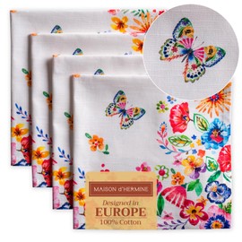 Maison d' Hermine Cloth Napkin 100% Cotton Decorative Washable Easter Table Napkins for Dining, Home, Wedding, Banquet, Buffet, Happy Florals - High Summer - Spring/Summer (20”x20”)