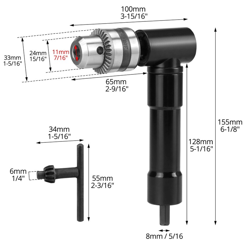 QWORK® Angle Drill Chuck, 90°, Drill Chuck 0.8-10 mm, Aluminium