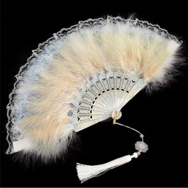 SJBAUTYO Women's Fan Feather, 1920s Vintage Style Folding Handheld Feather Fan, Retro Hand Fan, Women's Gatsby Costume Flapper Accessories, Folding Feather Fan for Party Costume Decoration