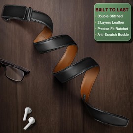BULLIANT Men's Belt Ratchet Buckle Adjustable Gift Men's Suit and Jeans Belt 35 mm to Adjust, Black6680, 105 cm / 28 "- 34" inches waist adjustable