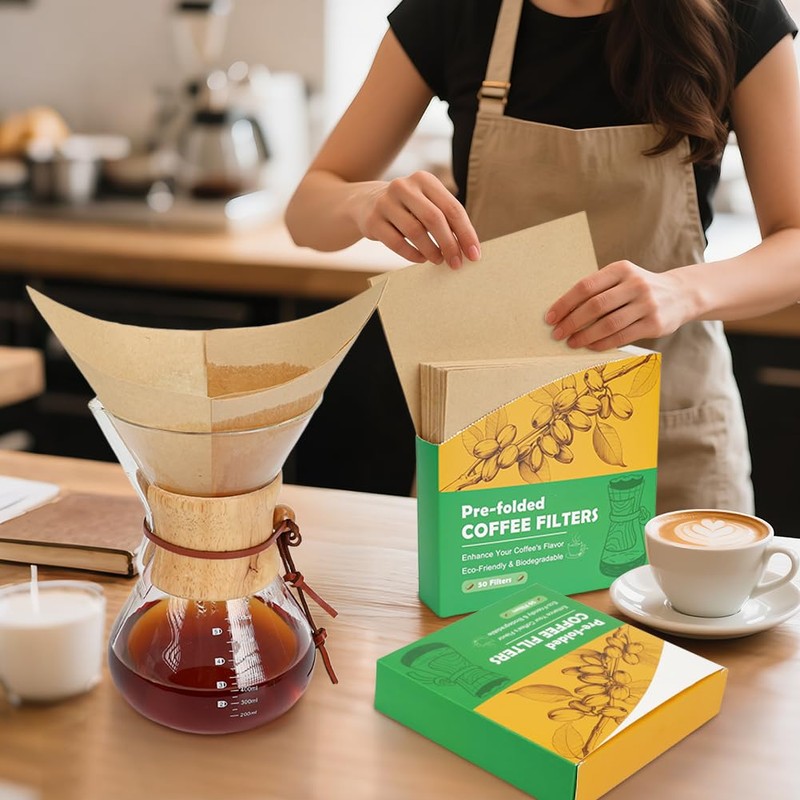 BYKITCHEN Pre-folded Pour Over Coffee Filter, Set of 100, Natural