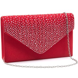 Milisente Evening Bag for Women Glitter Rhinestone Wedding Evening Purse Crystal Envelope Crossbody Shoulder Clutch Bags, Red, Medium