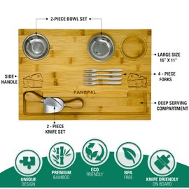 Bamboo Cheese Board with Knives & Bowls - Extra Large Wooden Cutting Board Platter for Wine & Charcuterie