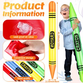 Glimin 4 Pcs 41.34 Inch Large Tall Inflatable Crayons Jumbo Neon Blow up Crayon Giant Crayon Prop Colorful Crayon Balloons Decorations for Kids Back to School Classroom Party Favor