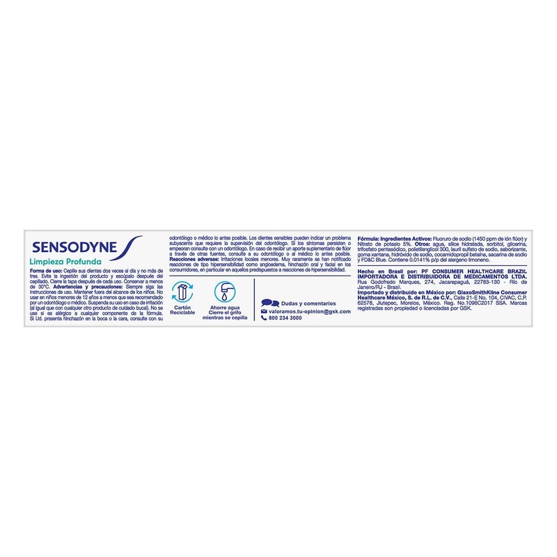 Sensodyne Pasta Dental Limpieza Profunda para Dientes Sensibles, 50g