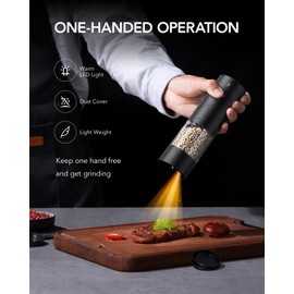 FORLIM Electric Salt and Pepper Grinder Set, USB Rechargeable, Automatic Salt Pepper Mill Grinder with Dust Cover, One-Button Control, Adjustable Coarseness, Warm LED Light (2 Packs, Black)