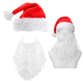Aurasky Santa Claus Beard + Hat, Santa Costume Accessories, Christmas Hat Plush Edge, Santa Claus Costume, Christmas Costume Santa Claus Costume