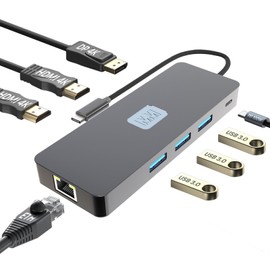 MMOBIEL Adaptador USB Tipo C to Dual HDMI & DisplayPort 4K@60Hz, 100W Power Delivery, 3X USB 3.0, Eth 1000Mbps - 8-in-1 Docking Station USB-C – Cuádruple Display Multiport para Portátil, Tableta etc.