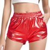 Perfashion Pantalones cortos metálicos brillantes para mujer, Rojo -, S