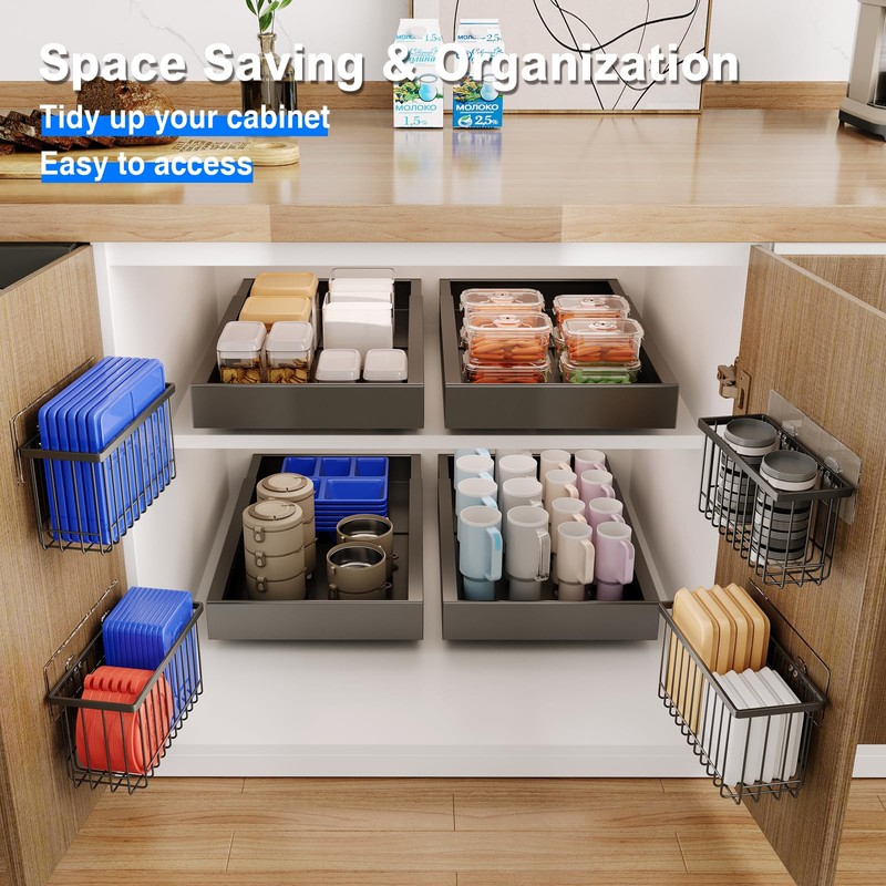 MUSTORN 3 Pack Adhesive Cabinet Door Organizer, Lid Organizers Inside