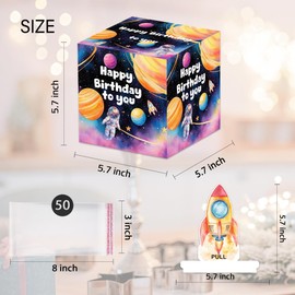 Outer Space Birthday Money Box for Cash Pull, Happy Birthday Boxes Gifts for Money Pull Out Card, 50Pcs Transparent Bags
