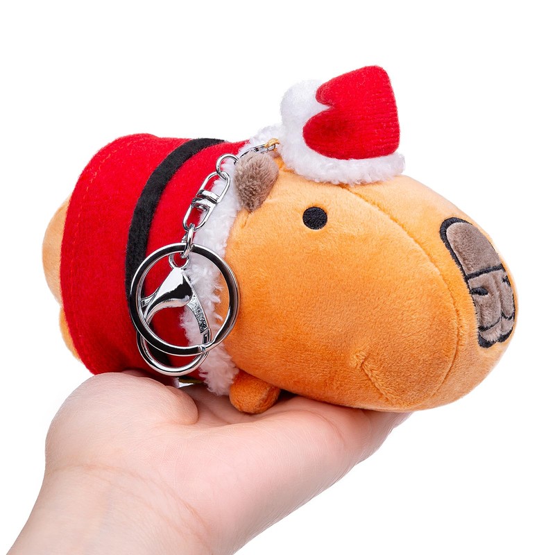 Double Bread Christmas Capybara Plush Keychain, Brown