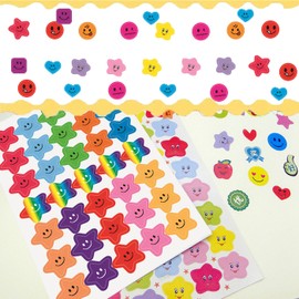 FineGood Reward Stickers, Large Capacity, 1690 Pieces, Nico Nico Stickers, Smile, Star, Heart, Large Capacity, Colorful, DIY, Handmade, Colorful, For Schoolchildren, Teacher Reward