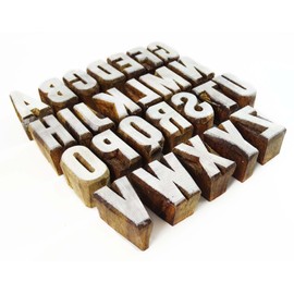 Knitwit Alphabet Text Wood Stamps Block Hand Craved Printing Blocks Textile Stamp India,1.5 inch W X 1 inch H Inches