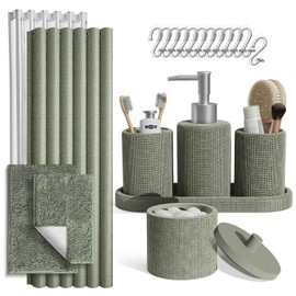 Clara Clark Sage Green Bathroom Set - Bathroom Sets with Shower Curtain and Rugs, 21PC Bathroom Accessory Set, Shower Curtain Set with Soap Dispenser & Toothbrush Holder