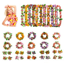 Hawaiian flower Leis,Tropical Luau Party Decorations of Hula Garland for Hawaiian Party Decorations, Birthday Party, Beach Theme Party