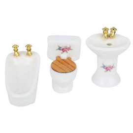 1/24 Dollhouse Miniature Bathroom Set Simulation Ceramic Bathtub Toilet Sink KitRose