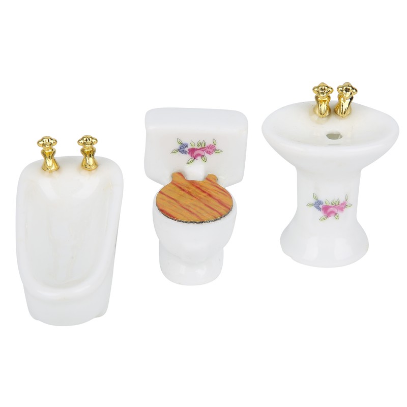 1/24 Dollhouse Miniature Bathroom Set Simulation Ceramic Bathtub Toilet Sink