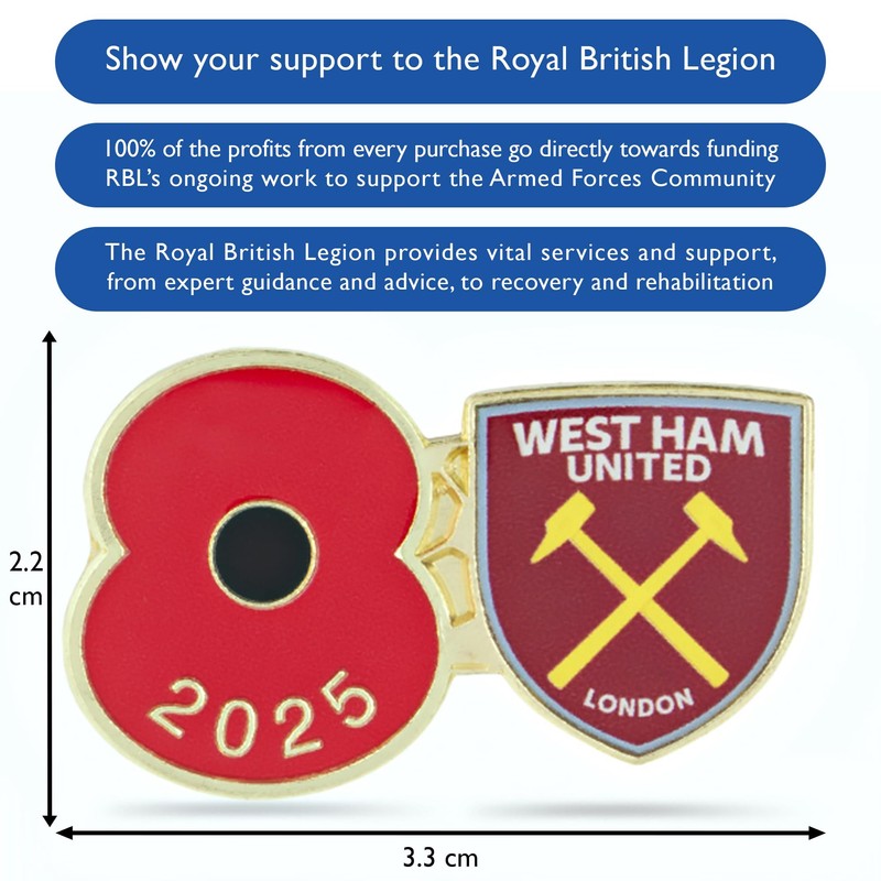 Royal British Legion West Ham United Poppy Football Pin 2025