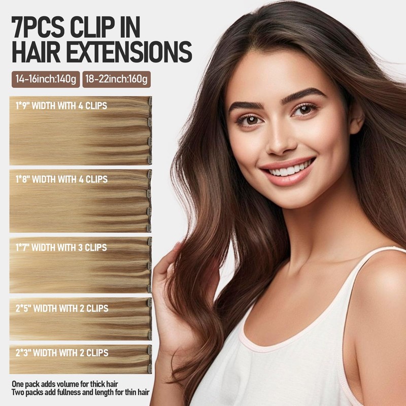 VINBAO Clip in Hair Extensions Human Hair Balayage Ash Blonde