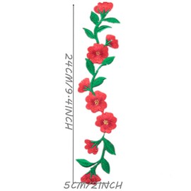 MSCFTFB 6 Pieces 9 1/2 Inch Long Patches Flowers Embroidered Iron on Patches Appliques for Garment Trimming Shoes Jeans Clothes Embelishments (Red)