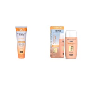 ISDIN Fotoprotector Gel Cream SPF 50+, Protector Solar Corporal refrescante e hidratante, 250 ml + Fotoprotector Fusion Water COLOR SPF 50, Protector Solar Facial de fase acuosa 50ml